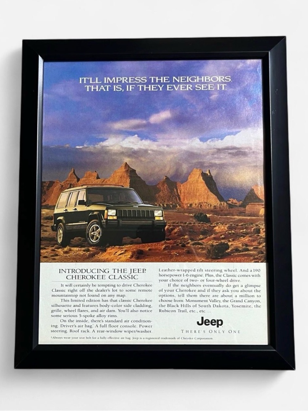 Vintage Jeep Cherokee Car Print Framed Size 8x10